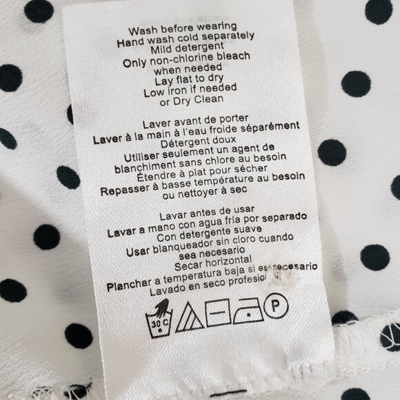 A Pea In The Pod Button-Front Long Sleeve Blouse MEDIUM White Black Polka Dot - Picture 9 of 9